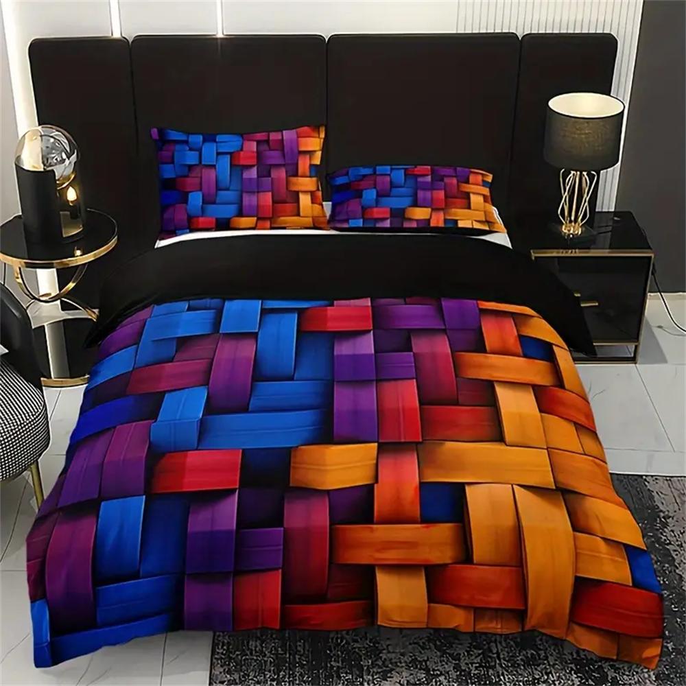 

3pcs Vibrant Color Geometric Duvet Cover Set - Soft, Breathable, HD Printing Bedding with 1 Duvet Cover and 2 Pillowcases EU Single 135x200cm
