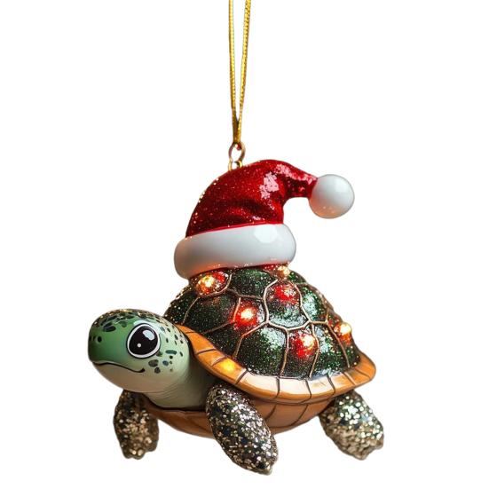 Zawieszka na choinkę Dekoracja Żółw w czapce Mikołaja Design Błyszcząca ozdoba Dekoracja na przyjęcie świąteczne