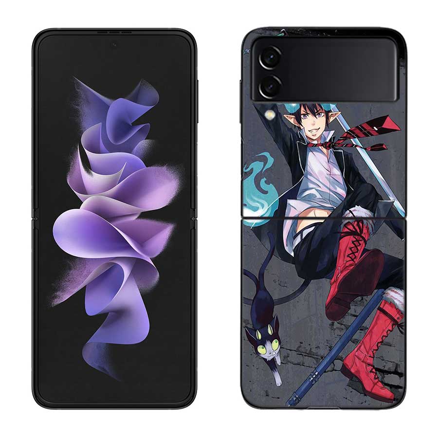 Anime Ao no Exorcist Okumura Rin Phone Case For Samsung Z Flip 7 6 5G Galaxy Z Flip 5 4 3 Black Hard Cell Cover Luxury PC Shell