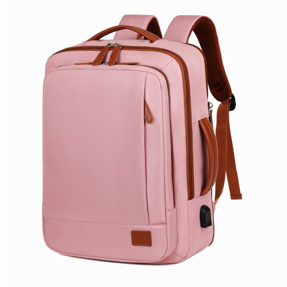 

Casual backpack business travel fashion contrasting color laptop bag expansion simple travel schoolbag розовый