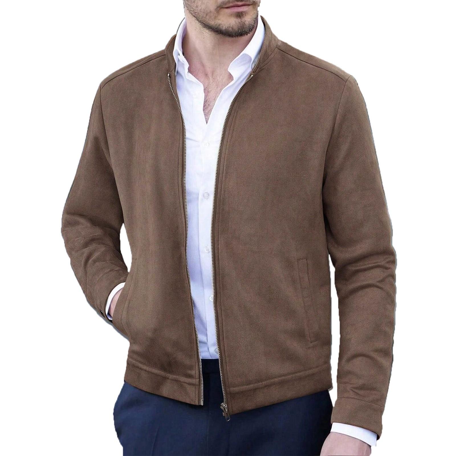 

Мужская зимняя однотонная повседневная куртка с воротником-стойкой на молнии M кофейный