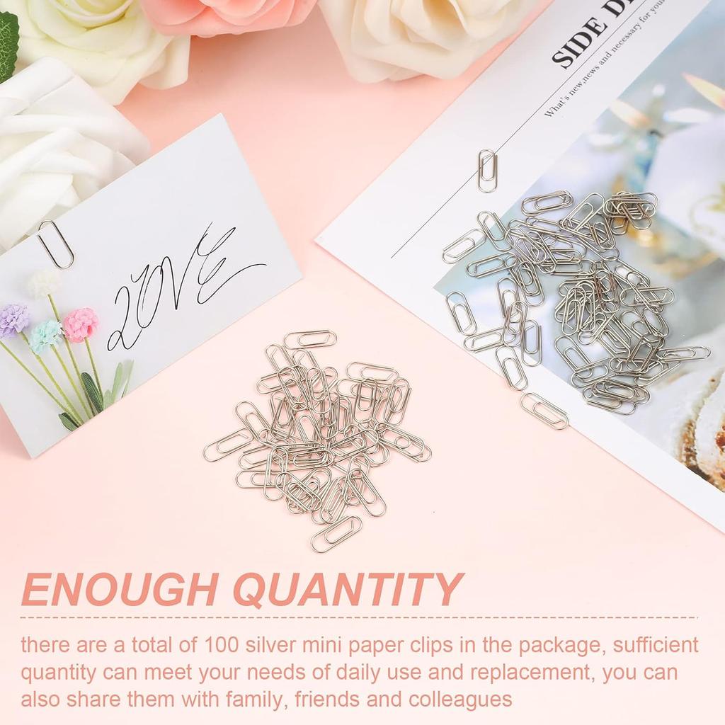 100 Pieces Metal Mini Paper Clips 0.59inches (15mm) Finish Steel Tiny Journaling Decorative Small Paper Clips Clamps Office Paperclip for Document