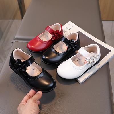 Girls Leather Shoes Medium Big Kids Black Party Shoes Children School Flats with Floral Flowers Princess Sweet Performance Shoes