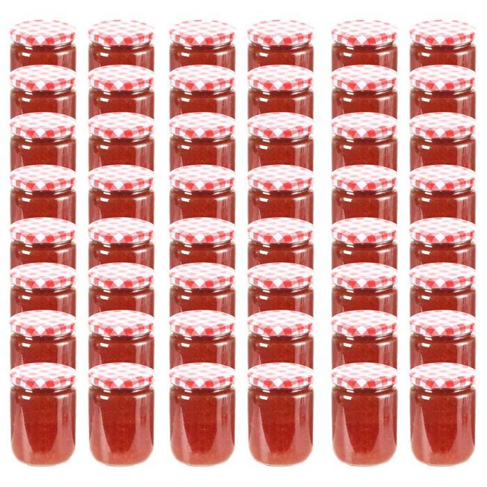 Jam Jars - VIDAXL - Red and White Lid - 230 Ml - Transparent Glass - 48 Pieces