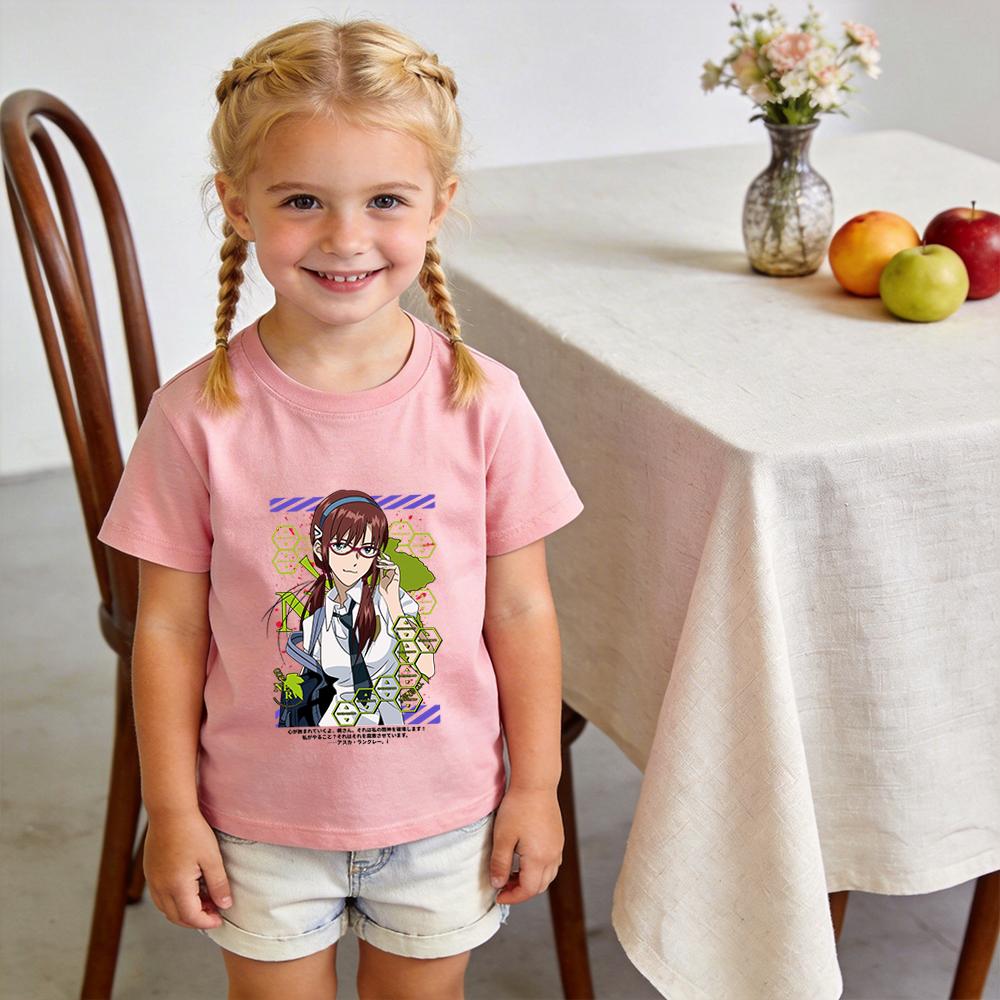 Evangelion Mary Makinami Anime Print Cotton T Shirt for Boys Girls Short Sleeve Summer Top Casual Soft Daily Wear