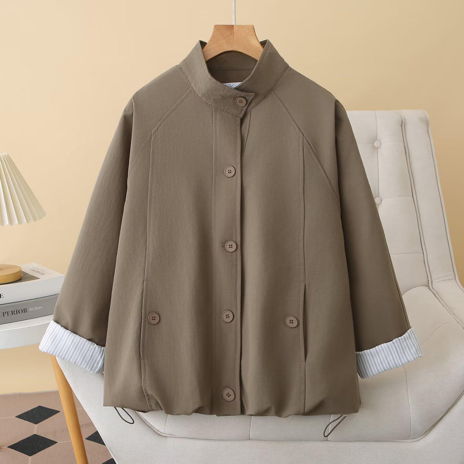

2026 Early Spring Plus Size Women s Stand Collar Slimming Fashion Coat Cardigan 2XL зелений