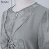 ZANZEA Elegant Womens Casual Round Neck Short Sleeve Splice Dress