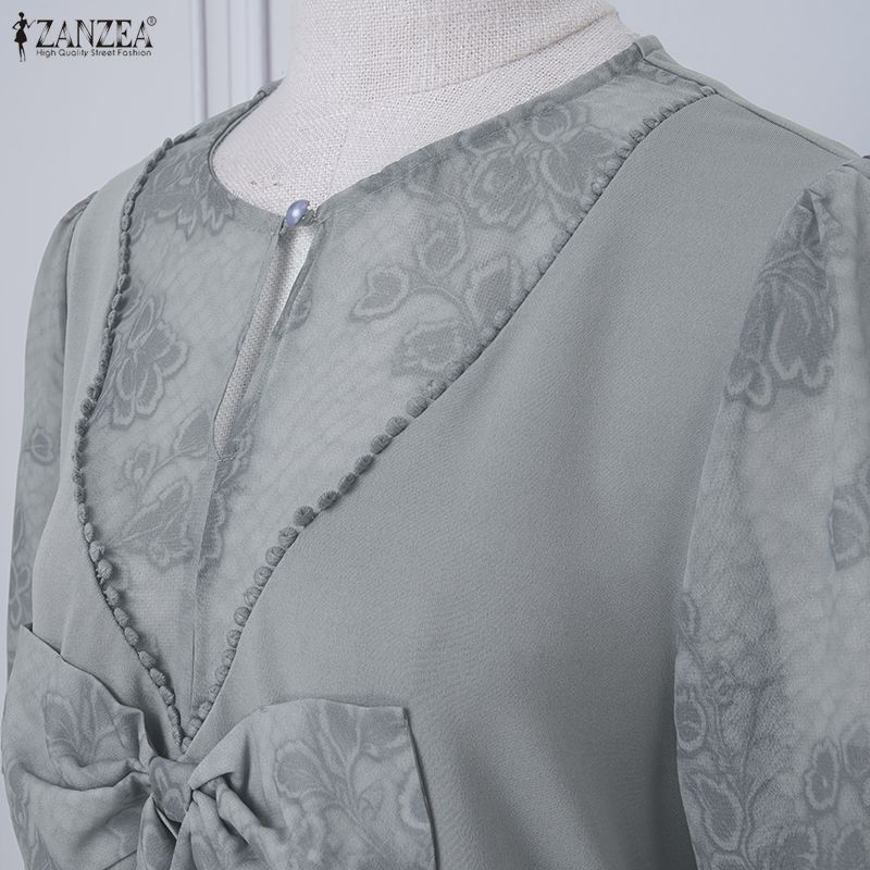 ZANZEA Elegant Womens Casual Round Neck Short Sleeve Splice Dress