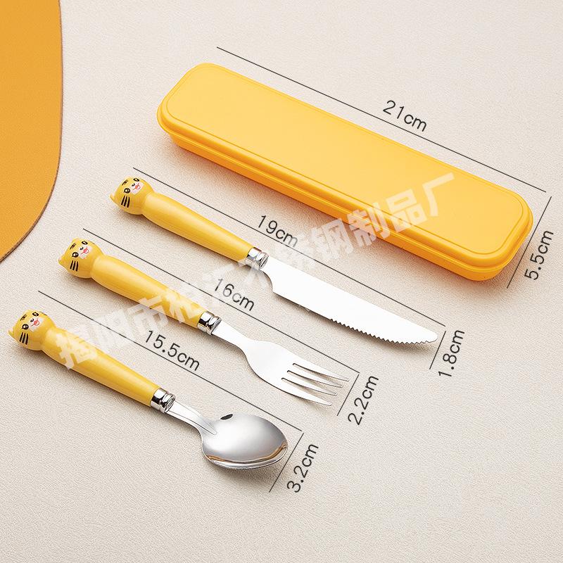 Creative Cartoon Stainless Steel Fork Spoon Chopsticks Three Piece Set Cute Student Spoon Chopsticks Portable Tableware Set For