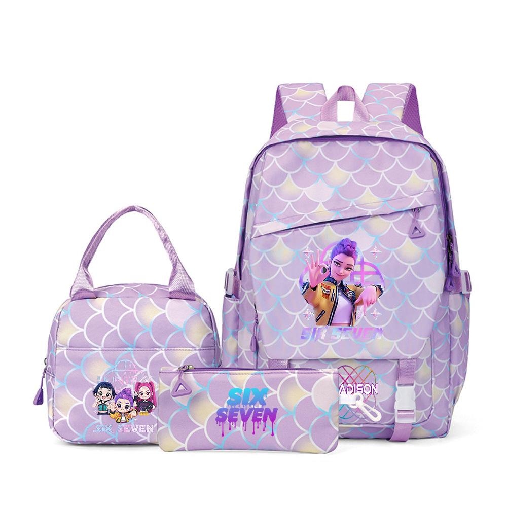 67 Impression Numérique de Dessins Animés Sac à Dos d'École Primaire et Secondaire Sac à Lunch Sac à Dos de Voyage Trois Pièces Three piece set