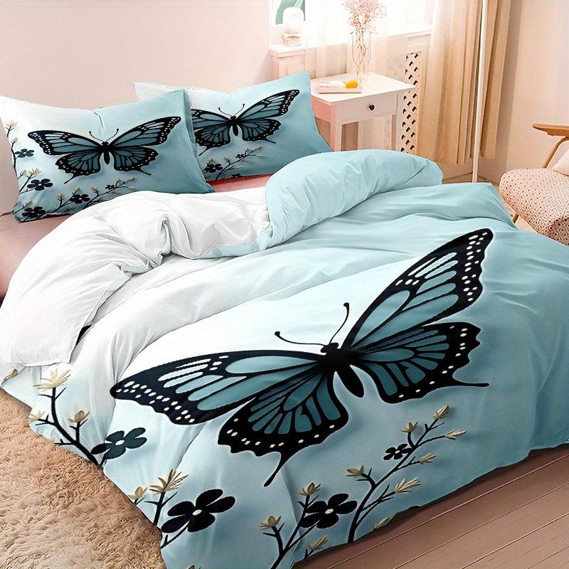 

3Pcs Bedding Set Butterfly Comforter Cover Set 1Pc Comforter Cover 2Pcs Pillowcases Ultra-Soft Comfortable Breathable Suitable Duvet Cover Set&EU Single(135x200cm)
