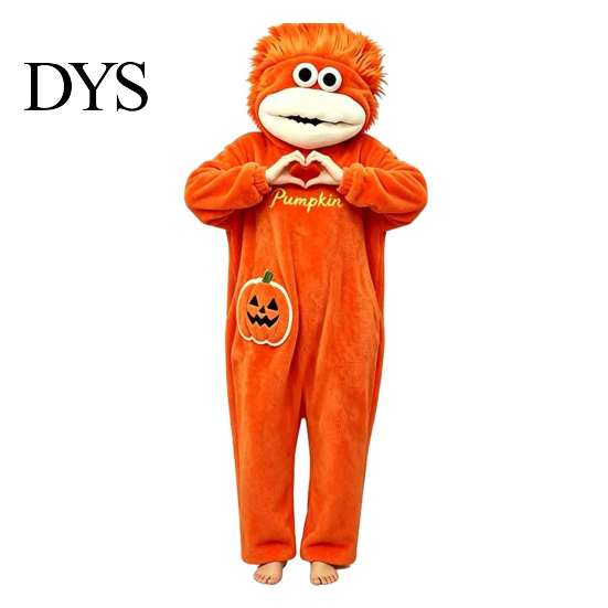 Halloweenský Cosplay Kostým Stvoření s Velkými Ústy Jednodílné Pyžamo, Dýňové Fleecové Kapucové Unisex Jednodílné Pyžamo Oblečení na Spaní Domácí Oblečení Volný Střih
