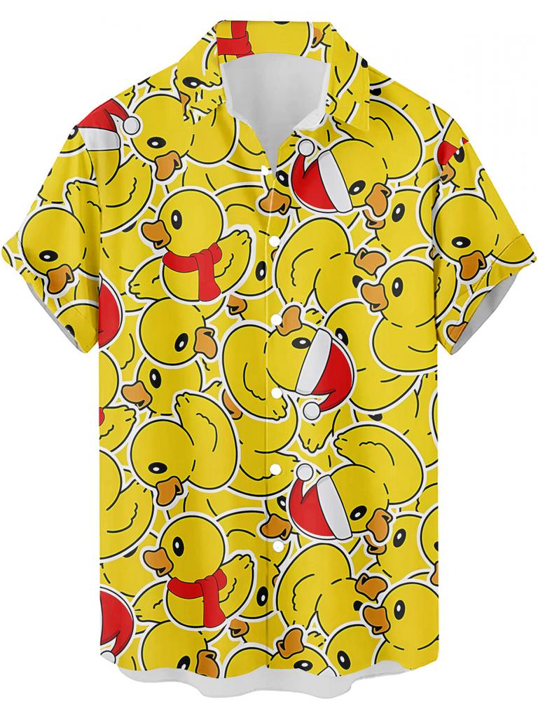 Christmas Men'S Hawaiian Shirt 3D Digital Print Rubber Duck Pattern Casual Shirt Beach Vacation Button- Summer Aloha Shirt for Men