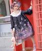 Milky Time Gothic Lolita Dress, Long Sleeve, Black Chiffon, Sheep Print, Cosplay Costume, Women's, Medium