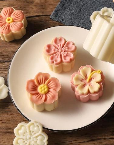 

Mooncake Mold Press with Stamps Flower Pattern Mooncake Maker for Baking DIY Pastry Cookies and Desserts Cake Decorating Tools