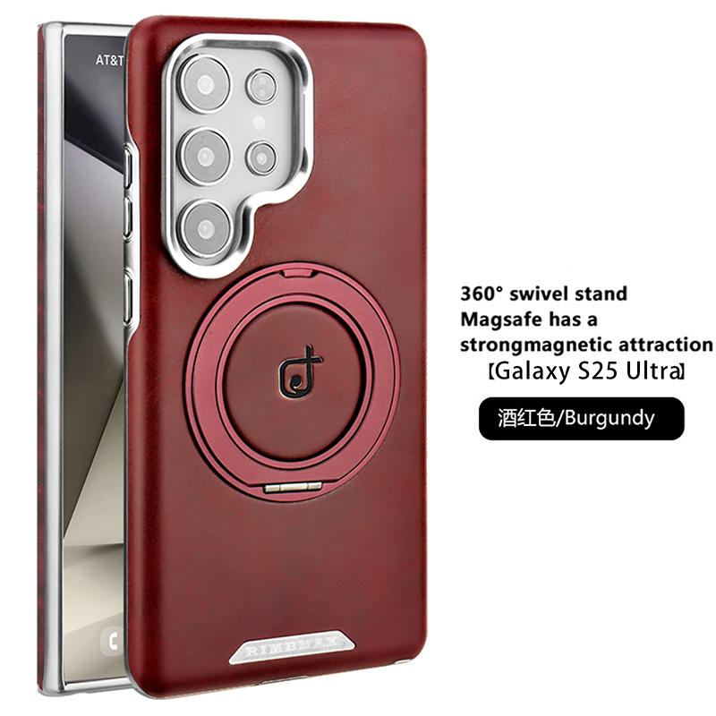 For Samsung Galaxy S25 S24 S23 Plus Ultra Case Matte Leather Microfiber Lining 360° Rotation Metal Stand Full Back Soft Cover