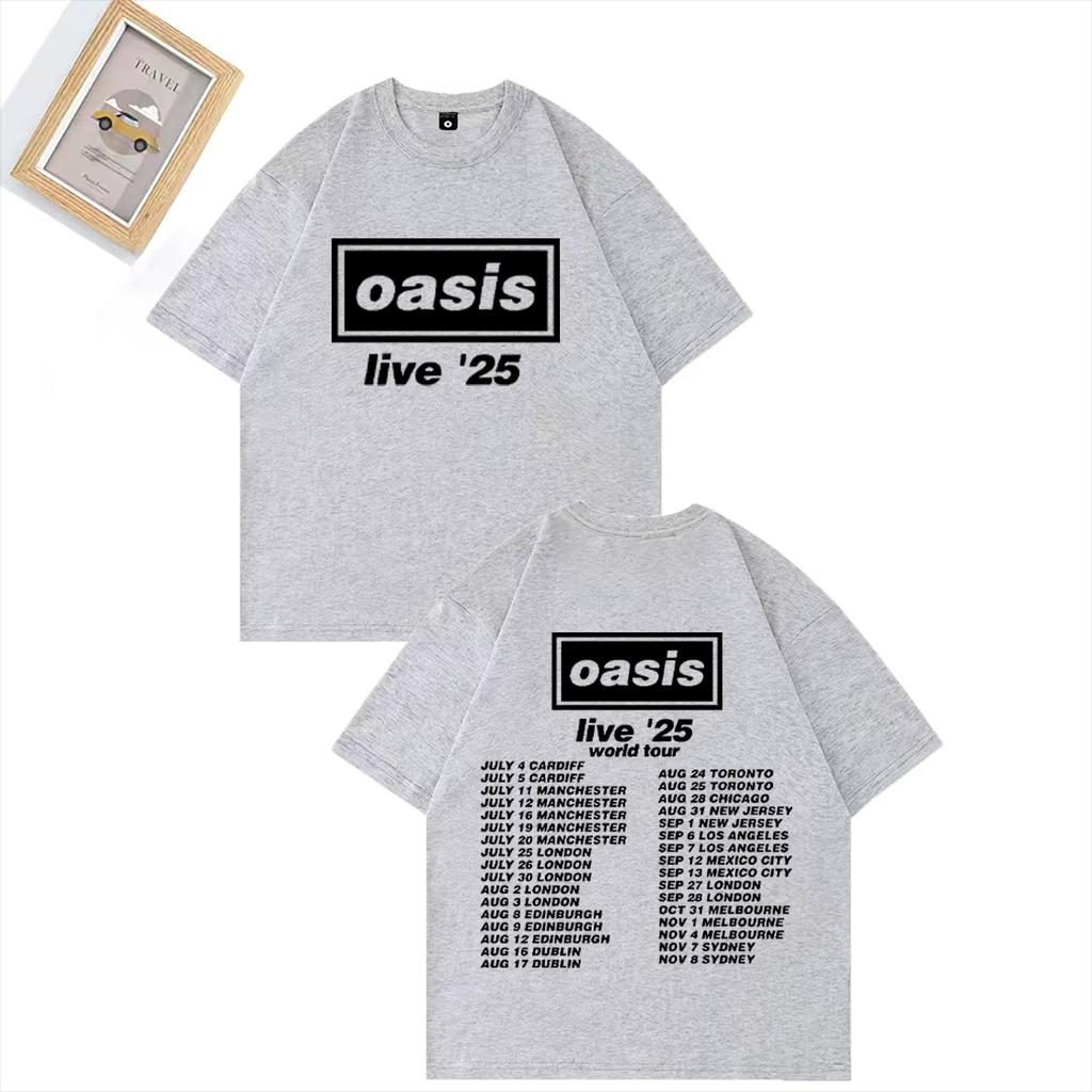 2025 Summer British Rock Band OOasis Live 25 Tour Graphics 100 Pure Cotton Printed Tshirt Men Hip Hop Streetwear Short Sleeve