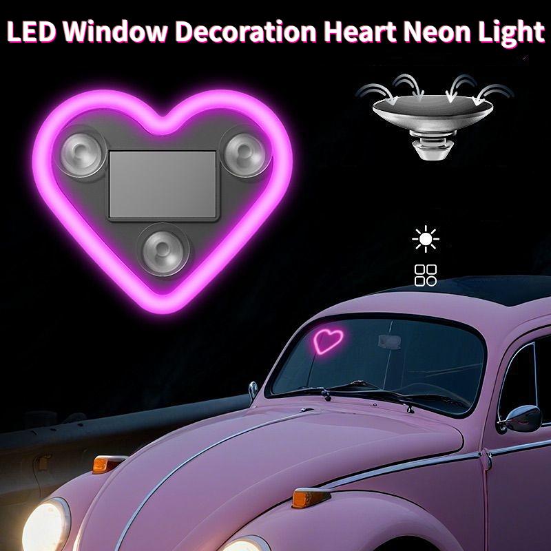Car Window Neon Lights Heart-shaped LED Lights Glowing Heart Interior Atmosphere Lights Solar Energy USB Charging Perfect Gift