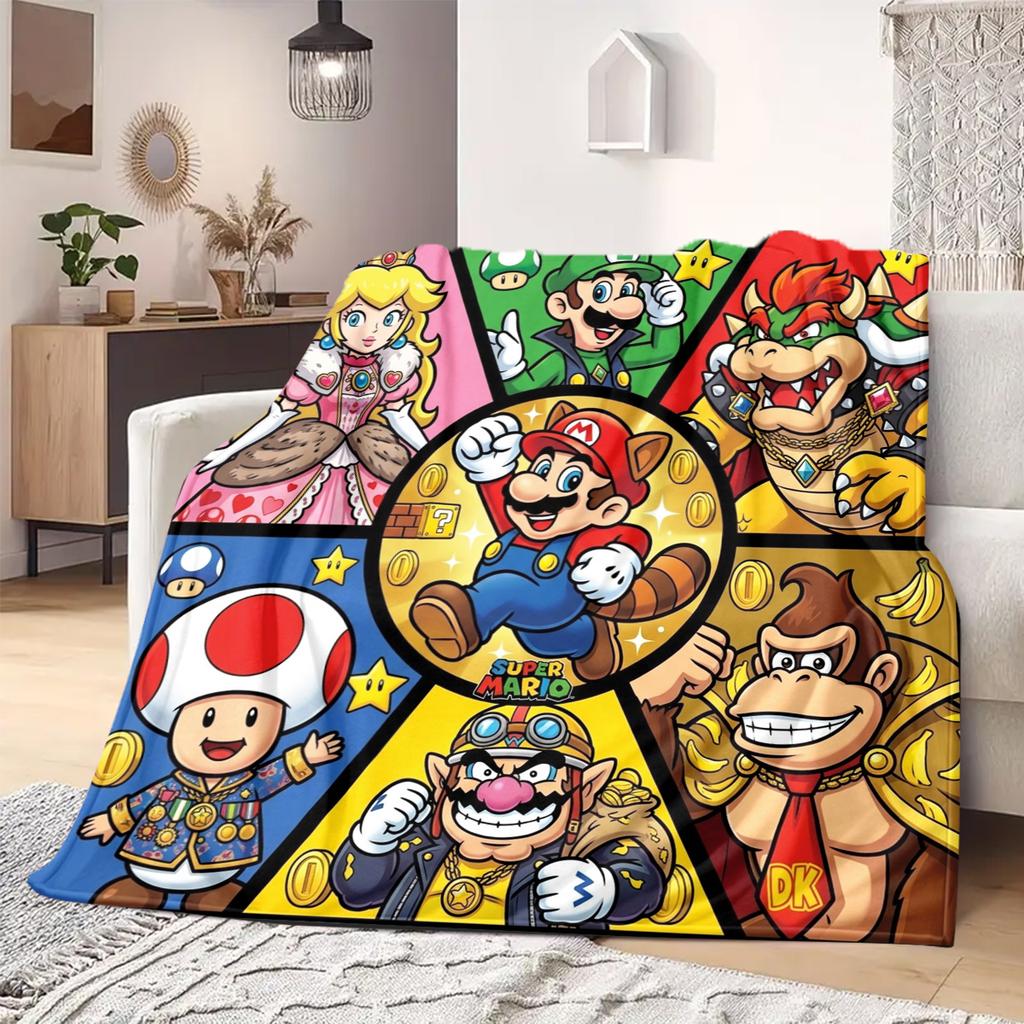 Super Mario Flannel Blanket Eye-catching Pattern Great For Sofa Bedroom Chair Bed Travel Picnic -HE50