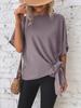Summer Women's Solid Color Batwing Sleeve Knot Hem Loose T-shirt