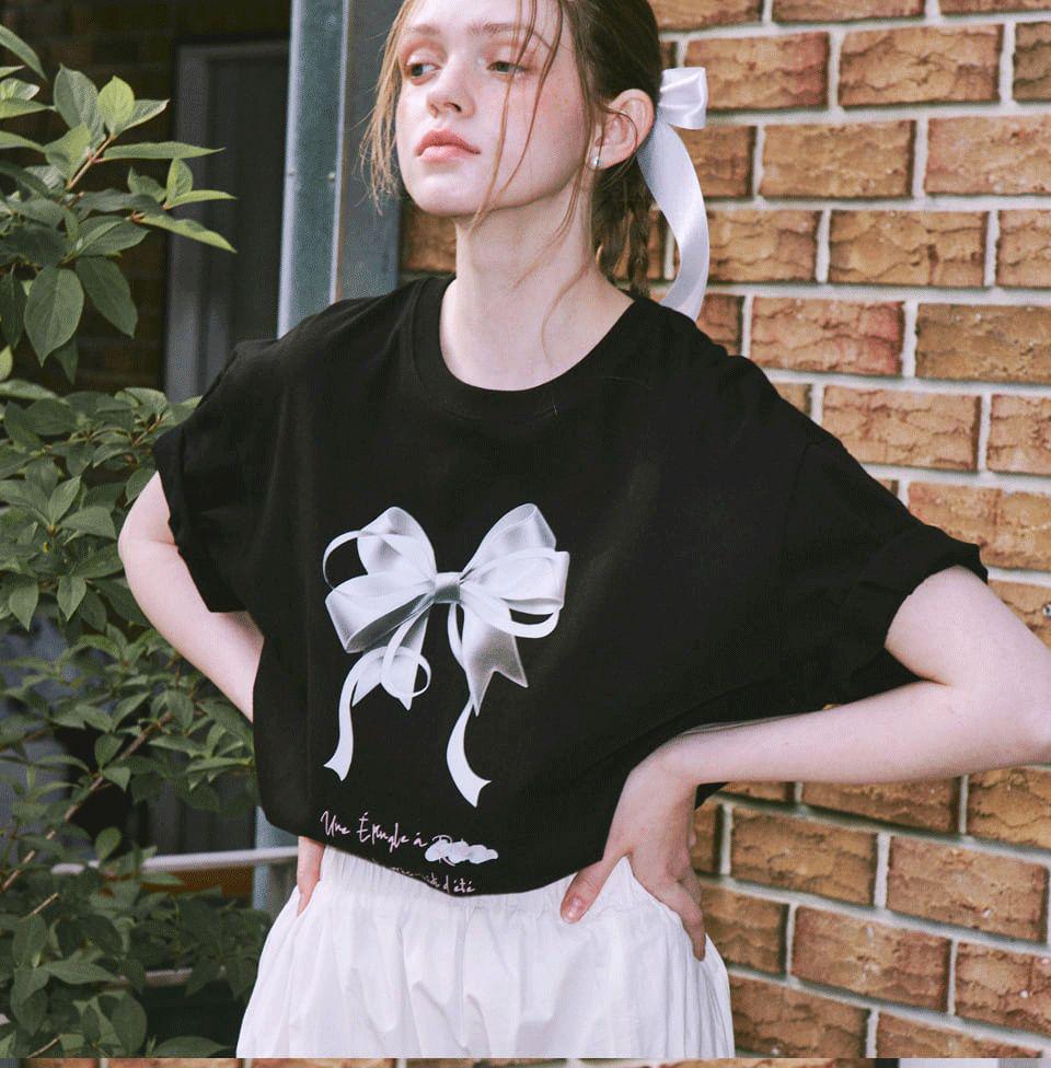 

Корейский нишевый дизайн Острый топ с бантом и короткими рукавами XL