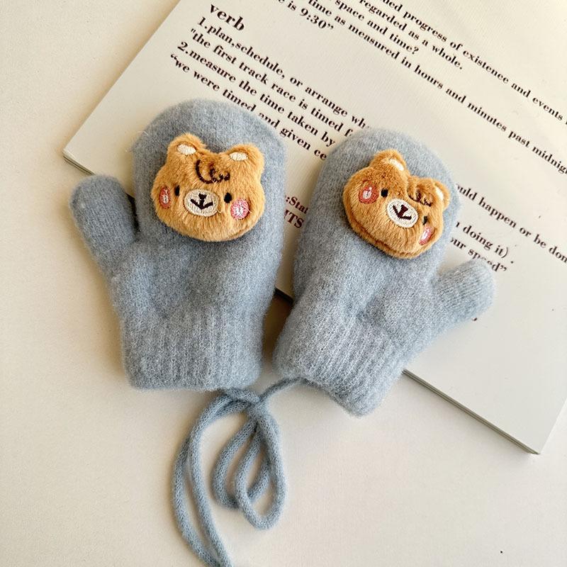 Neue Herbst- und Winter-Fingerhandschuhe für Kinder, Koreanische Version, Cartoon-Babyhandschuhe, Verdickt und Samt, Warm, Mit Nackenband, Fäustlinge