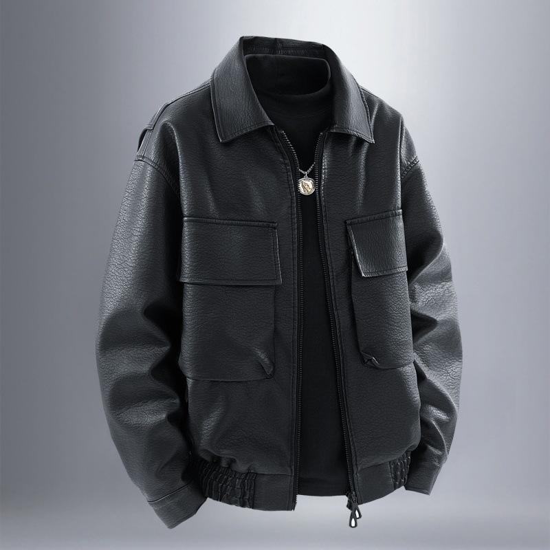 Spring and Autumn New PU Leather Jacket Men's Cycling Motorcycle Leather Jacket Men's American Street Retro Nostalgic Leather Casual