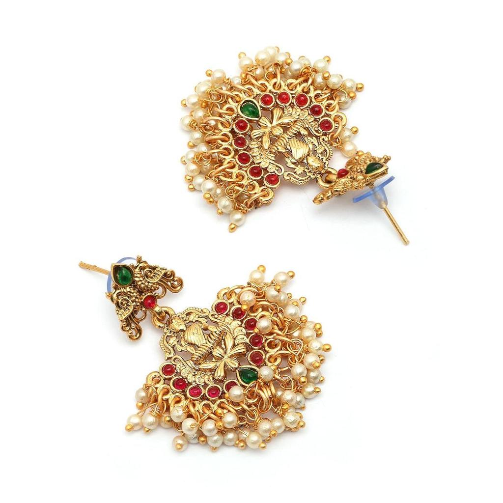 Traditional Stylish  with Beaded Studded Choker Necklace with Dangle Earring Jewellery Set for Women & Girls