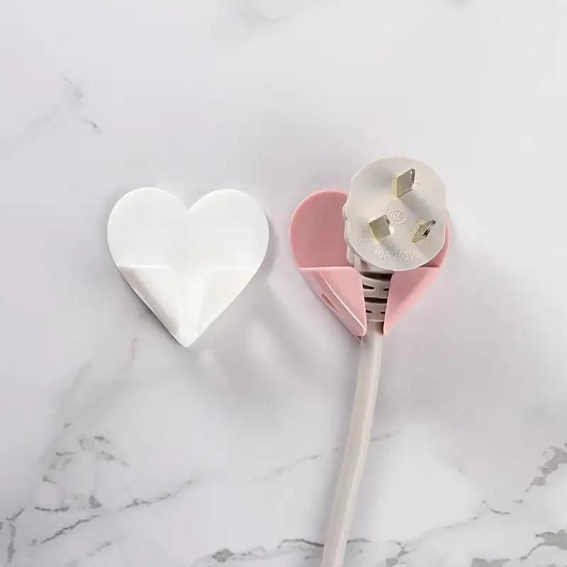 Heart Power Cord Plug Bracket Wall Mounted Cartoon Adhesive Hook Socket Storage Rack Holder Home organizer