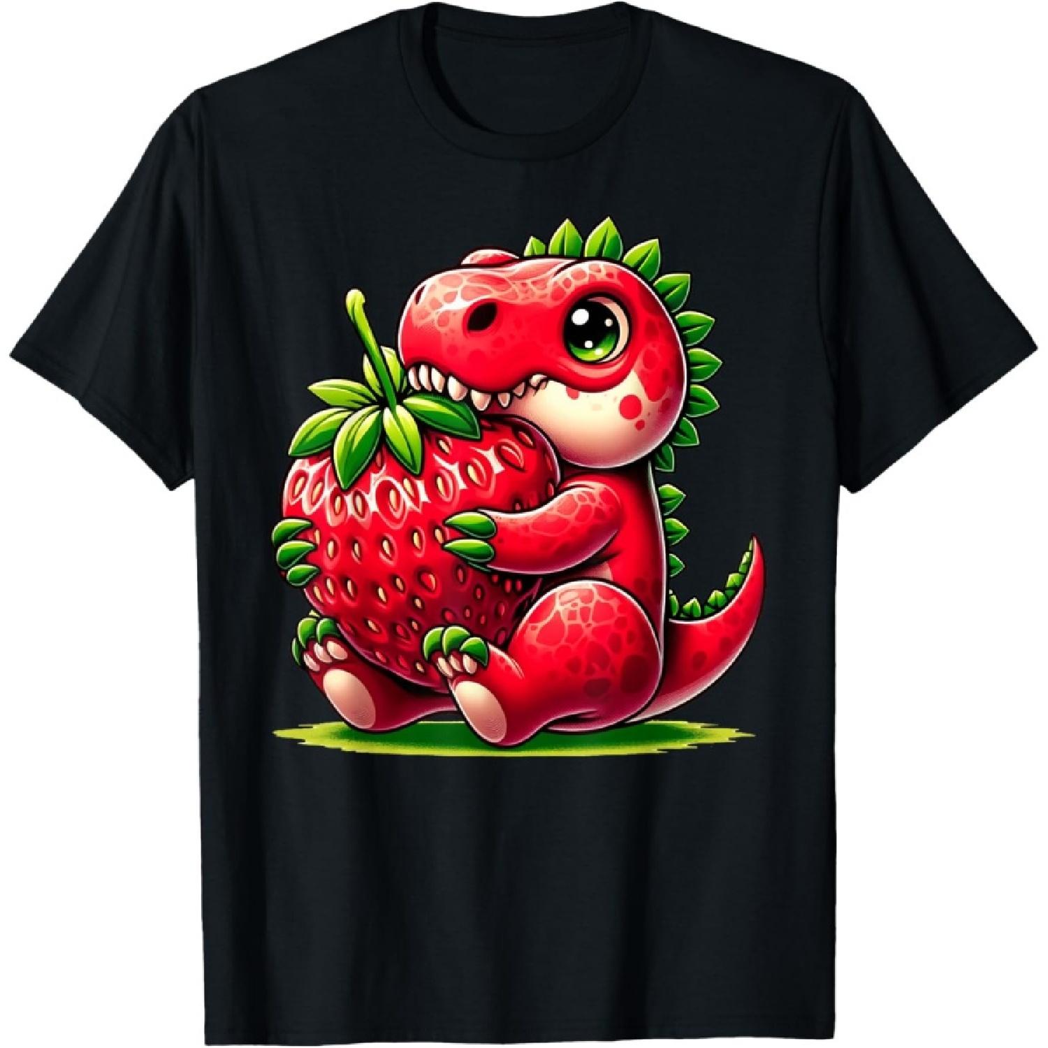 Милая Клубника Летние Фрукты Любитель Динозавр Тираннозавр Мальчики Девочки Футболка S