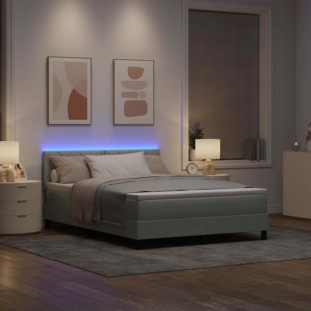 LED Upholstered Bed with Headboard Light Gray 160 X 200 Cm Velvet