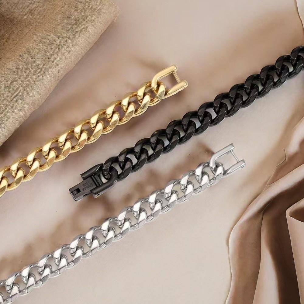 European Elegant Cuban Chain Bracelets Buckle Stainless Steel Metal Hand Chains Gold Black Steel Link Bracelet Hip Hop