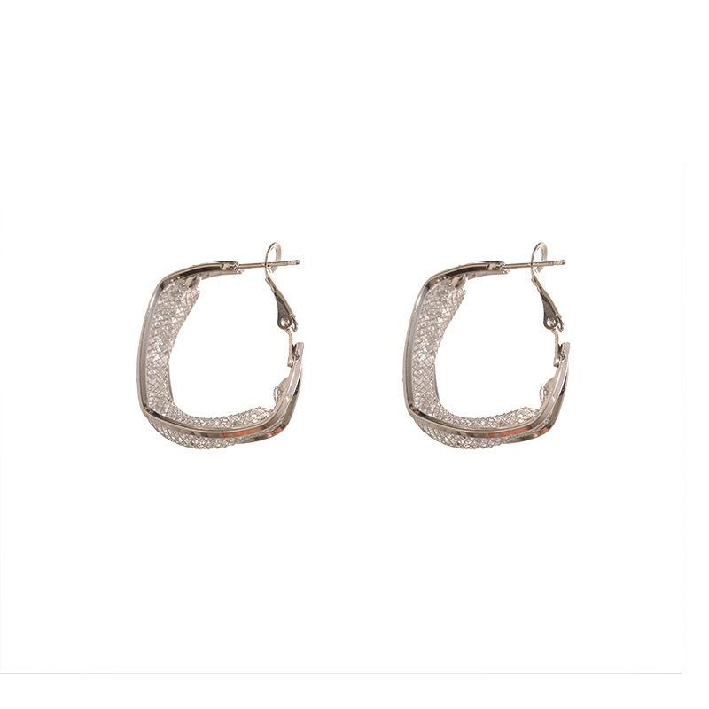 Metal Mesh Crystal Circle Earrings Korean Delicate Elegant High-End Minimalist Luxury Earrings
