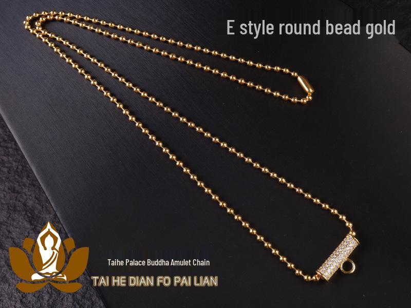 Thai Metal Buddha Amulet Necklace with Titanium Steel Beads, Curved Tubes, Micro-Paved Zircon, Nebula Eye, Butterfly, and Diamond-Set Chain.