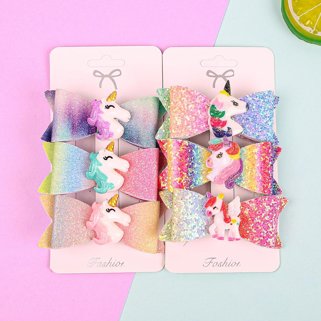 3 st Regnbågs Hårrosetter med Klämmor Söta Enhörnings Hårklämmor Barrettes Glitter Hårrosetter Hårnålar Barn Barn Håraccessoarer