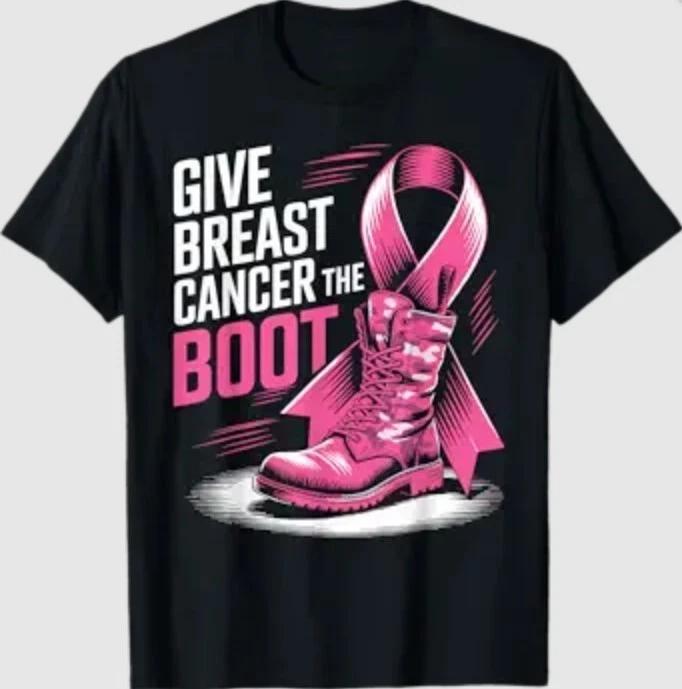 Give Breast Cancer The Boot Pink Military October Awareness 100% Cotton T-shirt Mens Tees Top XL
