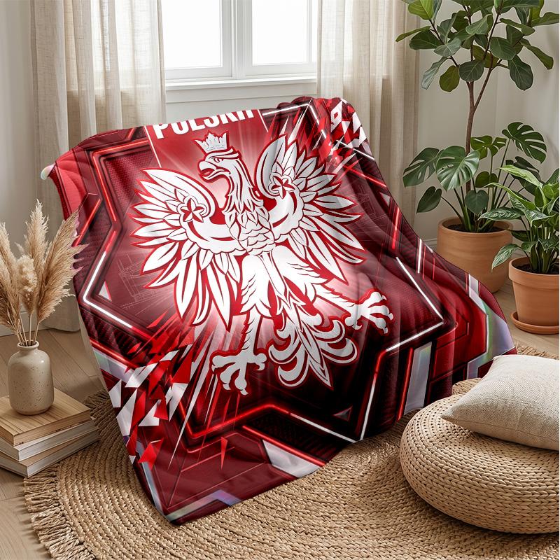 Poland Football Printed Flannel Blanket Skin Friendly Warm Decorative Throw for Indoor Couch Bed Daily Use