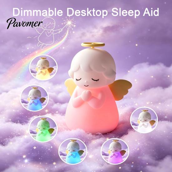 Silicone Tap Control Light Angel Night Light, Squishy Bedside Lamp, 7 Color Changing 3‑Level Dimmable LED Ambient Adjustable Brightness Lamp