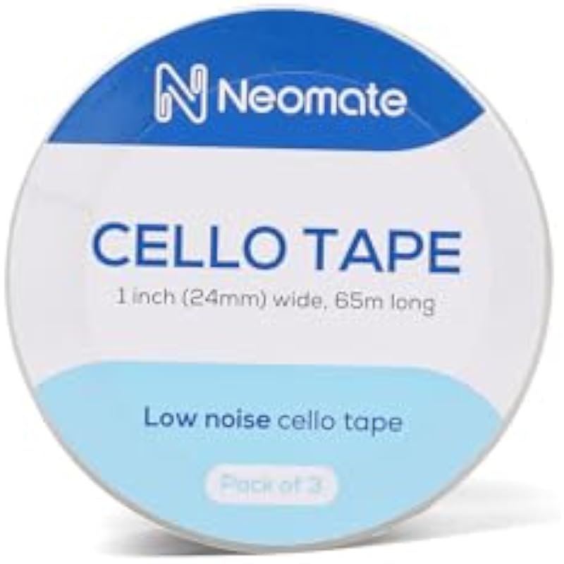 Neomate Low Noise Cello Tape | 1 Inch (24mm X 65m), Transparent | Set of 3 | Multipurpose Adhesive Tape for Office, Home