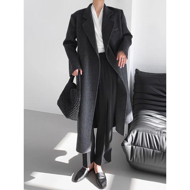 Hepburn Style Mixed Off-white Style New Winter Korean Style Loose Wool Coat Mid-length