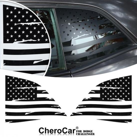 2pcs Rear Window Trim Cover Stickers For Dodge Challenger 2008 up n flag