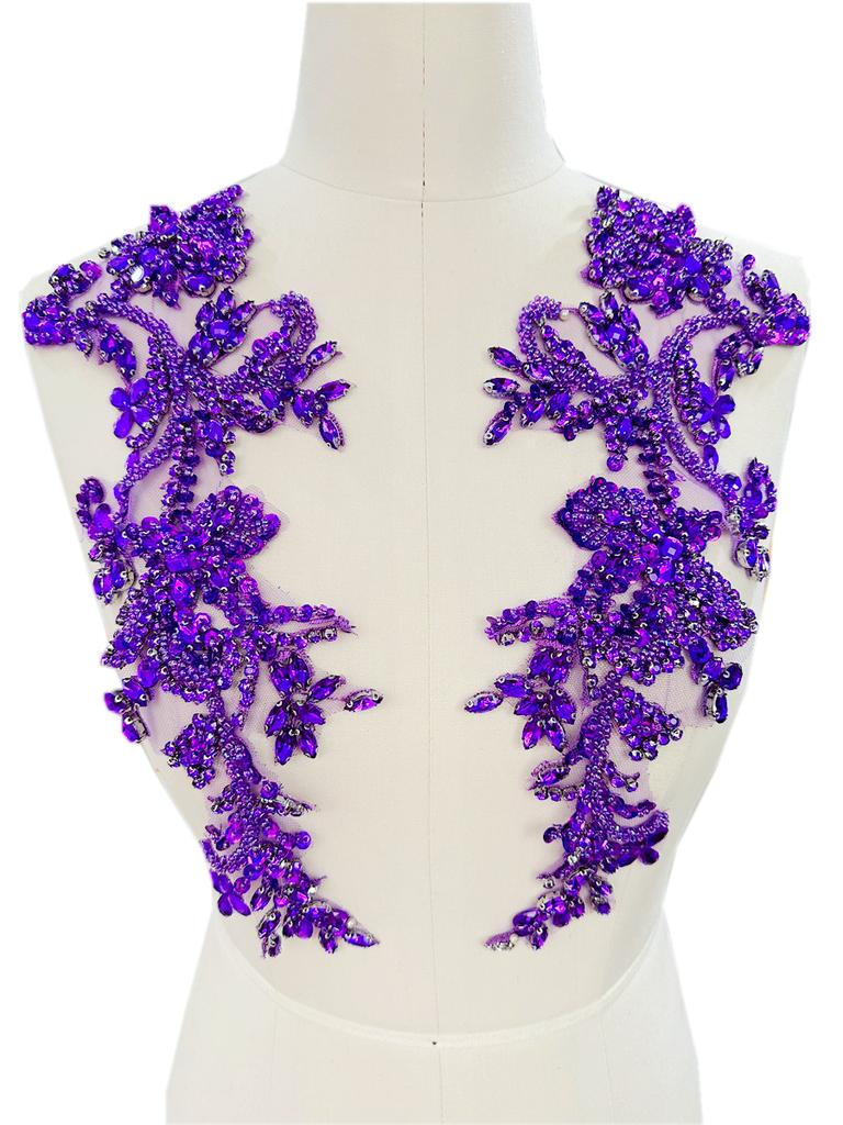 Handmade Vintage & Sexy Diamond Pattern Lace Applique 3D 3D Beaded Patches for Garment Dress Accessories Made From Mesh Fabric