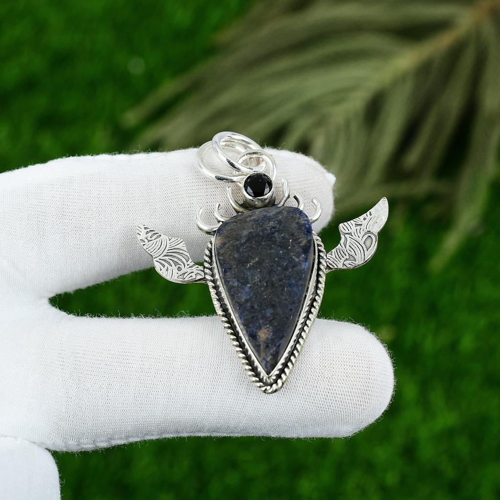 Sisters Day Deal Sodalite Rough Stone Spinel 925 Silver Third Eye Chakra Pendant