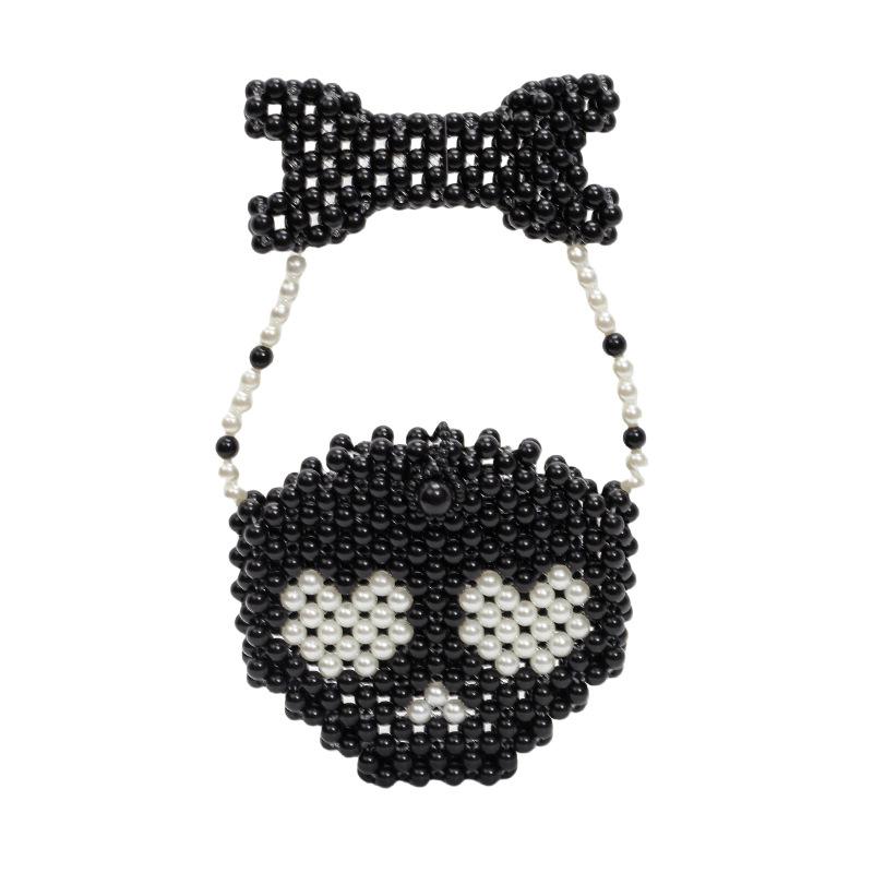 

Маленькая сумка в виде черепа с жемчугом, новая женская сумка, популярная цепочка с текстурой, сумка через плечо, мини-маленькая сумка для мобильного телефона для уличной съемки. чёрный