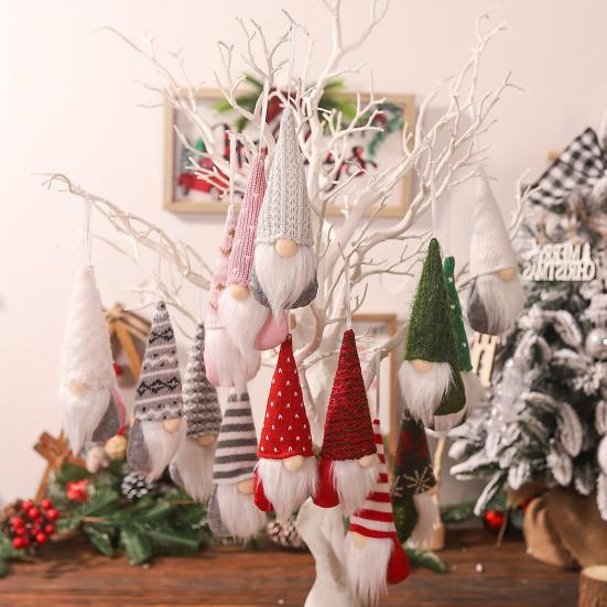 3Pcs Faceless Doll Pendant Christmas Gnome Ornament with Lanyard Long Beard Hat Doll Knitted Decoration