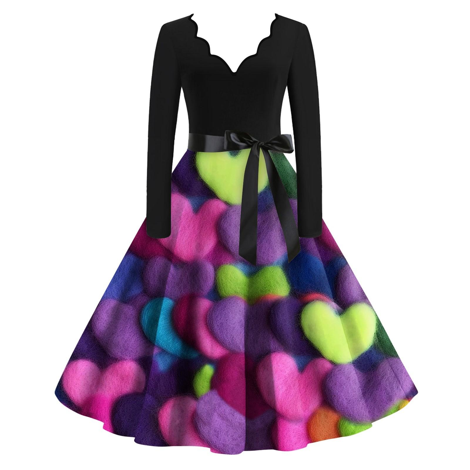 

Женское облегающее платье свободного кроя с V-образным вырезом и длинными рукавами в стиле «День святого Валентина» с принтом в виде сердец XXL фиолетовый