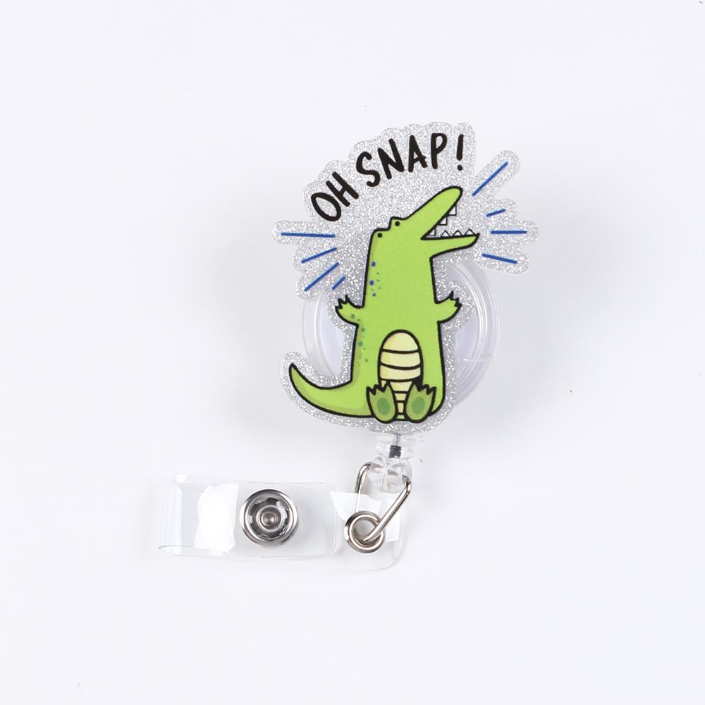 Cartoon Animal Badge Reel Retractable Acrylic Badge Holder Reel ID Clip DinosaurKoala Crocodile Clip for Nurse Office Student