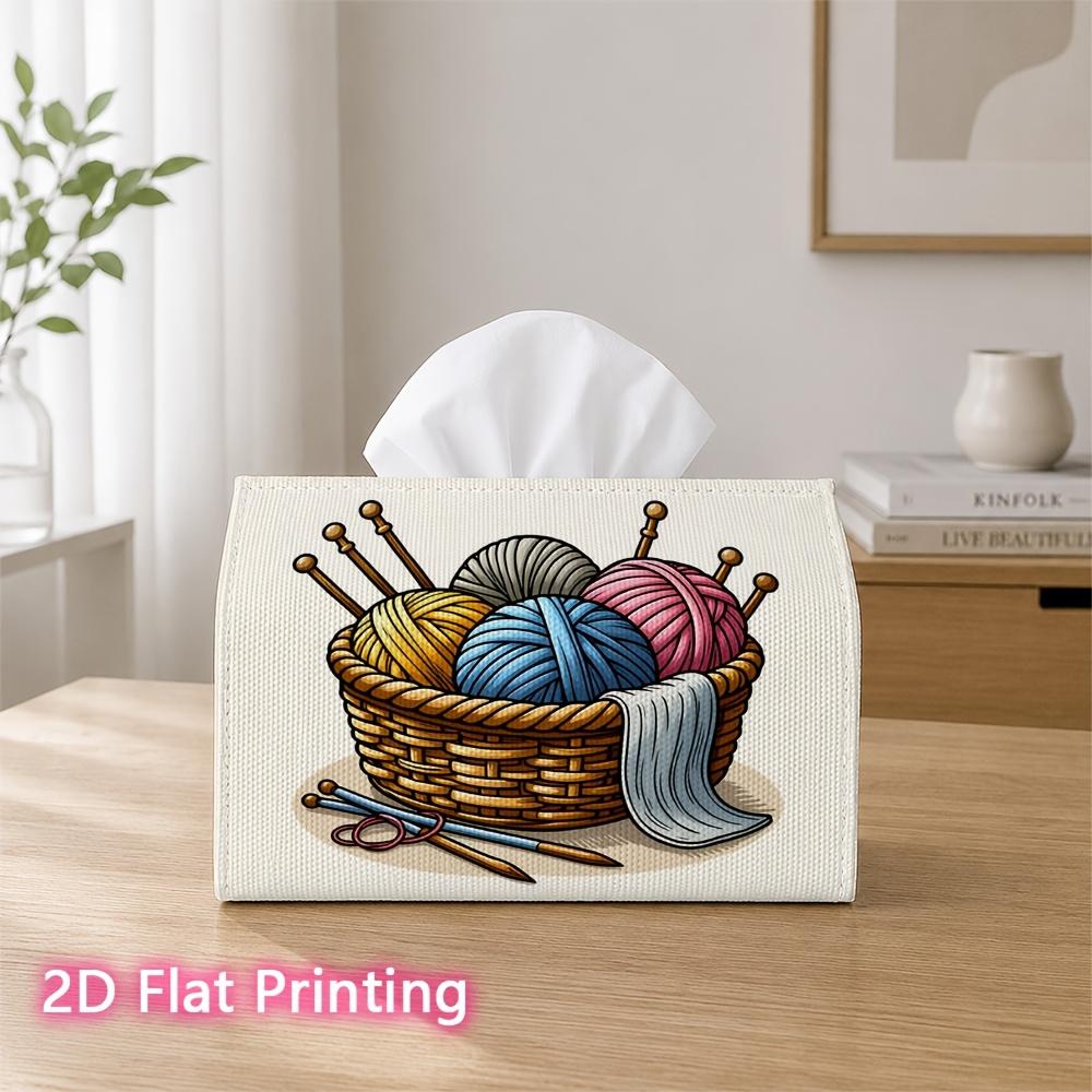 1pc 2D Flat Printed 17.78X10.92X12.95cm Tissue Box Yarn Balls Knitting Crochet Basket Illustration Decorative Napkin Storage for Living Room And Bedsi