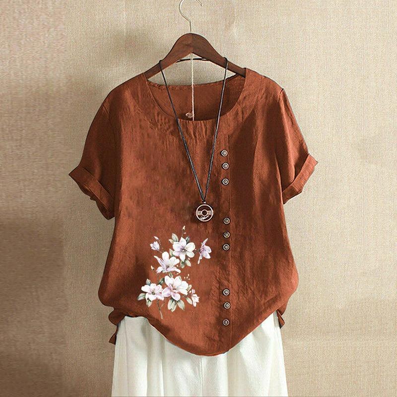 JPNTKY Women's Fashion Casual Short Sleeve O-Neck Blouses & Shirts