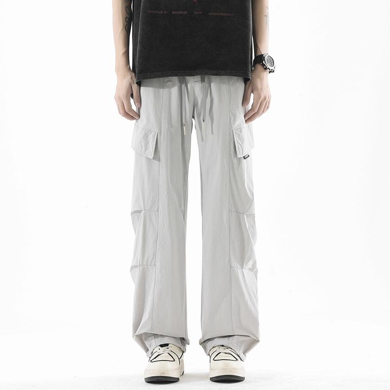 American trendy brand outdoor tooling paratrooper pants thin men's summer new loose casual straight ice silk trousers